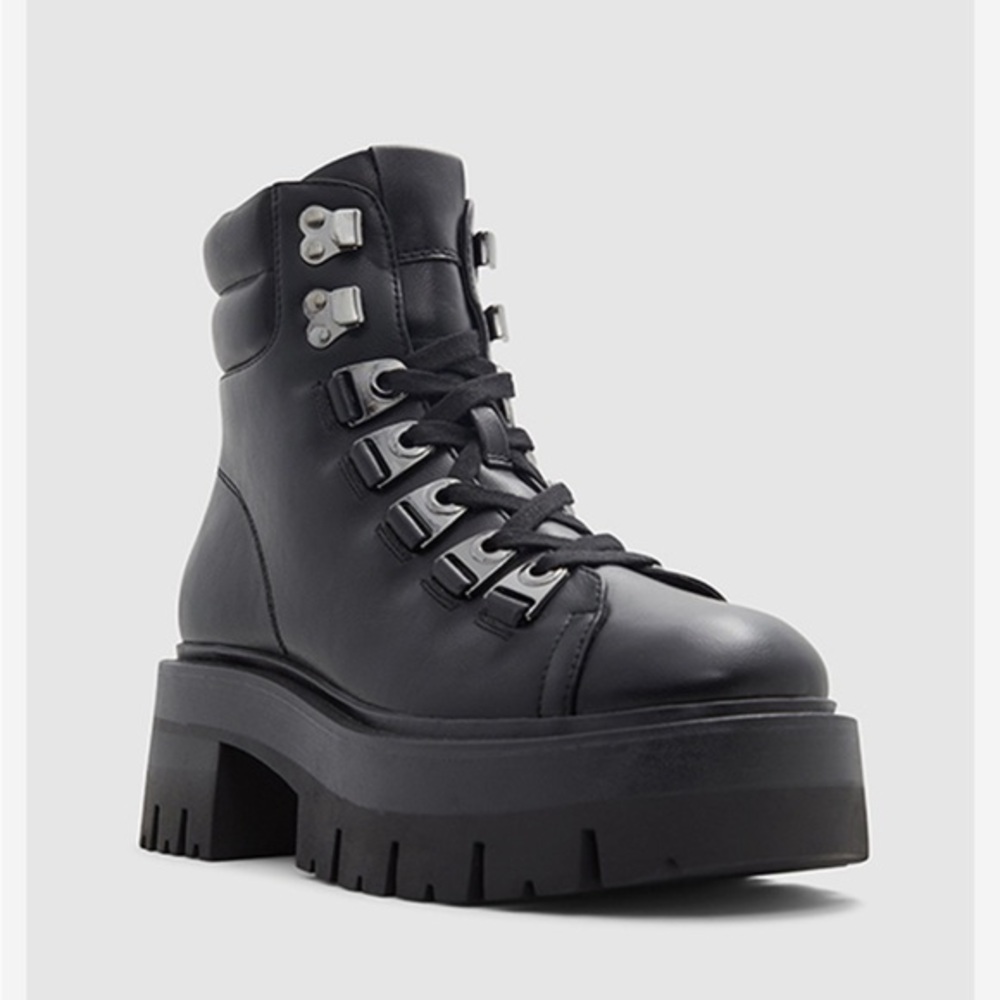 Black Chunky Lace-Up Ankle Boots